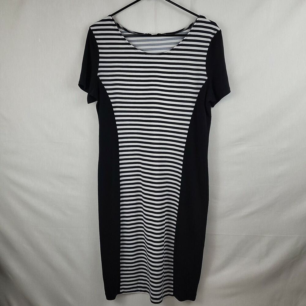 AA‎ Studio AA Womens Black White Round Neck Short Sleeve Sheath Dress Size 10